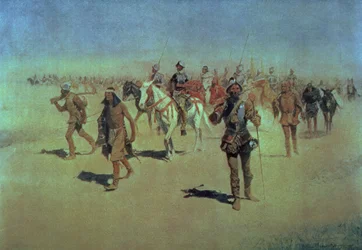 Francisco Vázquez de Coronado (ca. 1510-54) op weg door New Mexico, uit 